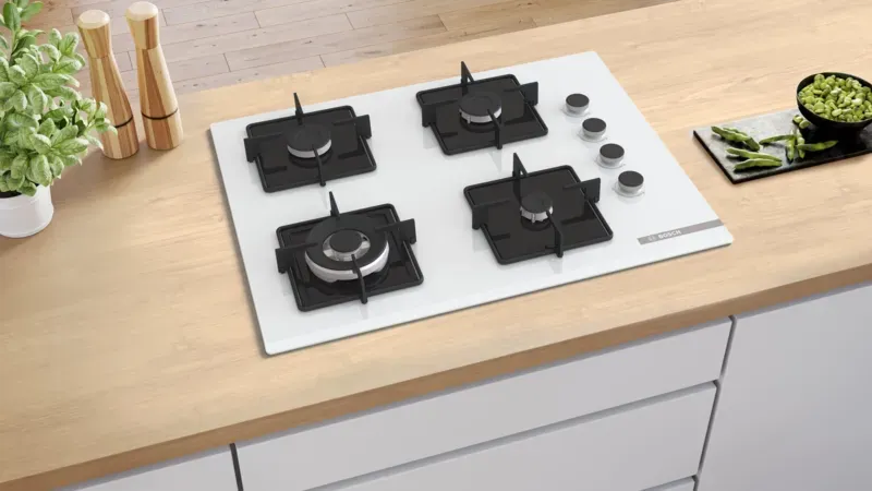 BOSCH POH7C2P30O Serie 4 Gazlı Ocak 67 cm Sert cam, Beyaz