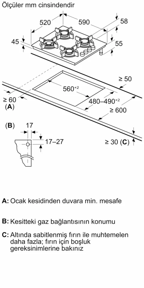 Serie 4 POP6C2P31O Gazlı Ocak 60 cm Sert cam, Beyaz