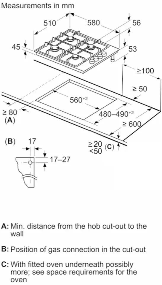Serie 2 PBP6C5K80O Gazlı Ocak 60 cm Paslanmaz çelik
